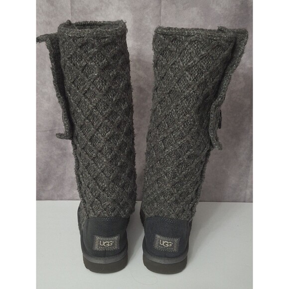 UGG Lattice Cardy Knit Boots Sz 7 Gray Fold Over Boho Cozy Winter Casual Outdoor - Picture 8 of 11